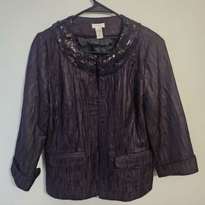 Chico's Deep Purple Sequin-Embellished Blazer Size 0 Small